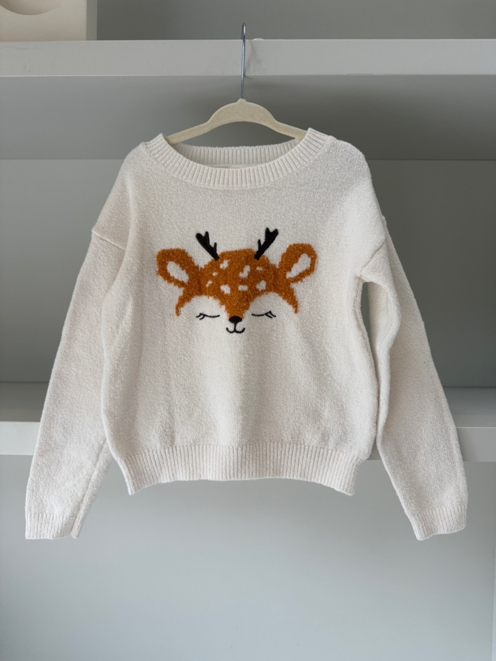 Cat & Jack Cream Sweater with Brown Deer Graphic